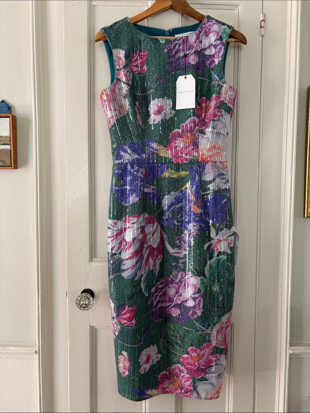 Dress the population sequin floral dress new size medium